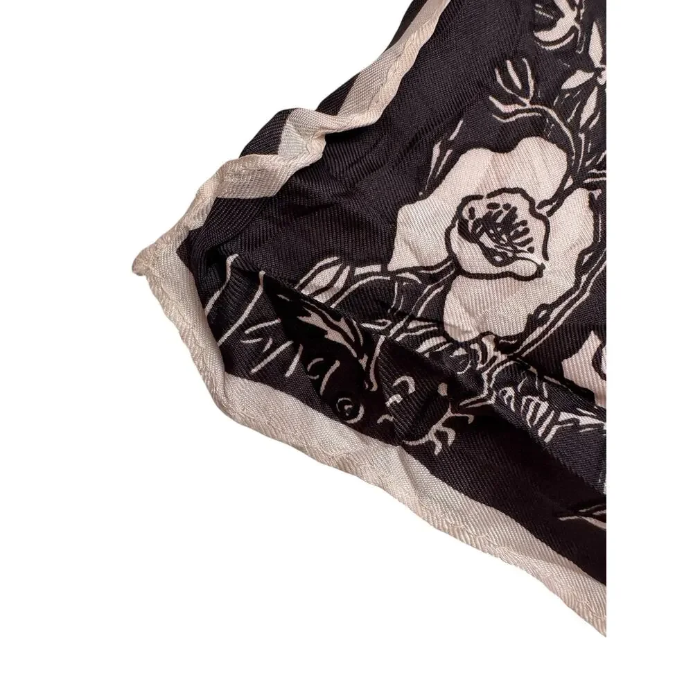 VERA NEUMANN Black & White Floral Square Scarf Flowers Leaves